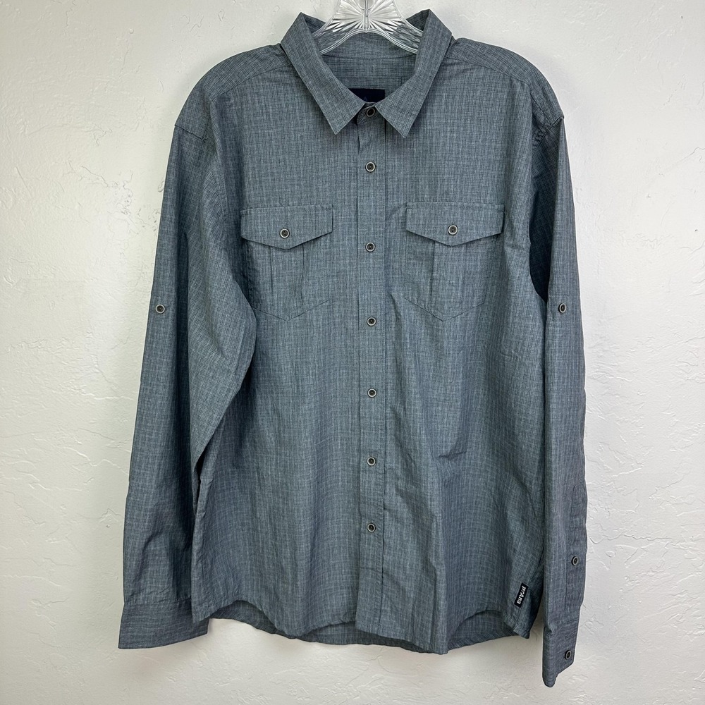 prAna Shirt Mens Large Gray Long Sleeve Button Front Roll Tab Travel M2ASCET15